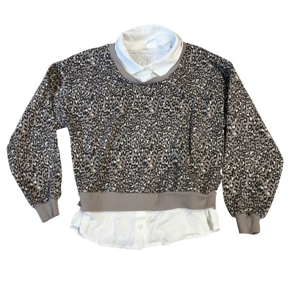 Eusie Leopard Print Layered Look Top Girls Pullover Sweatshirt XS Sz 8 - Picture 1 of 3